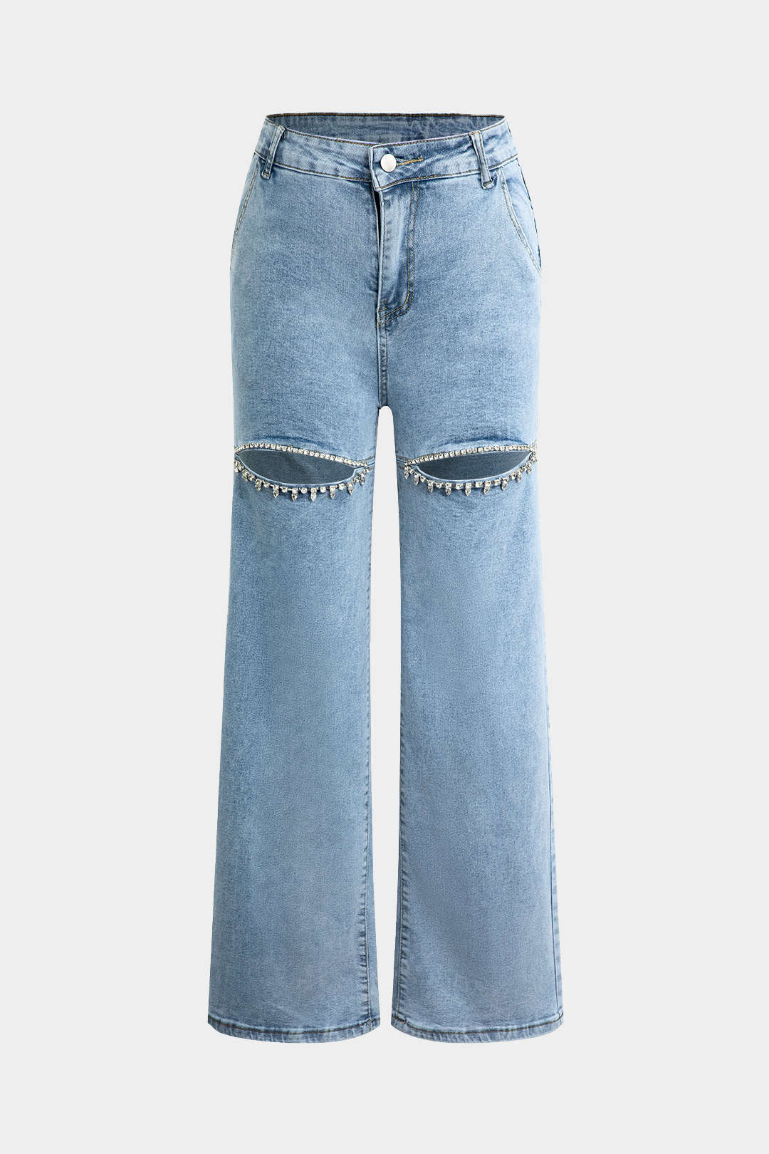 Evian Jeans Revneret Lige Slidte Rhinestones Eksklusiv