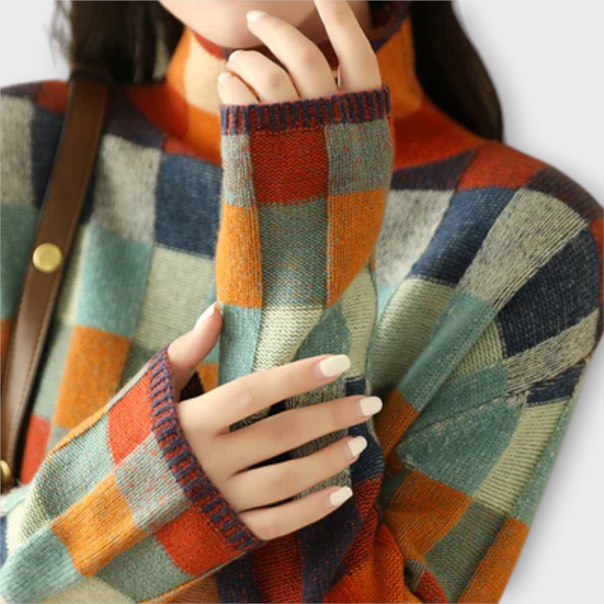 Eline Striktrøje Patchwork Med Høj Hals Luxe Kollektion
