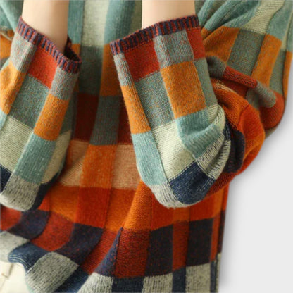 Eline Striktrøje Patchwork Med Høj Hals Luxe Kollektion