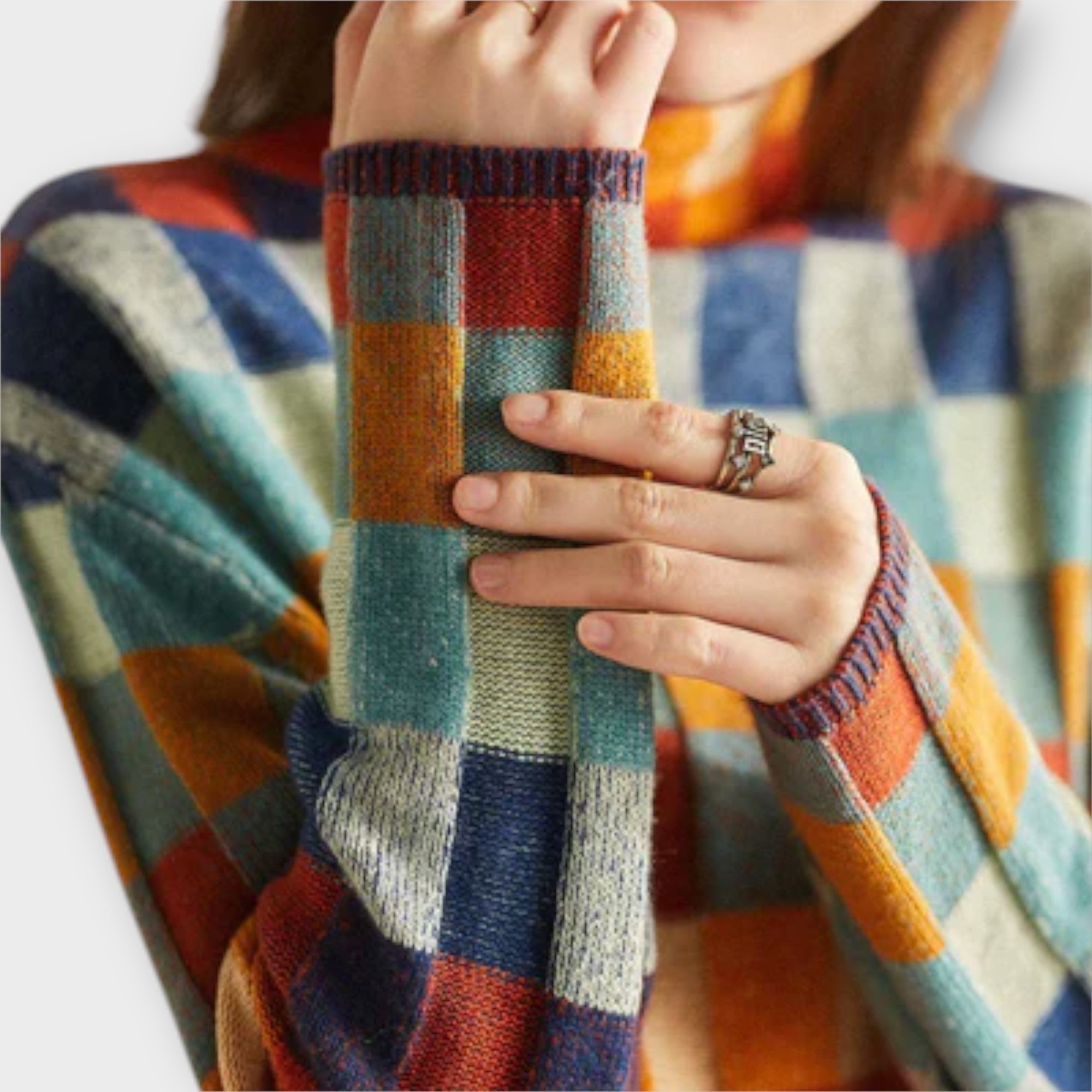 Eline Striktrøje Patchwork Med Høj Hals Luxe Kollektion