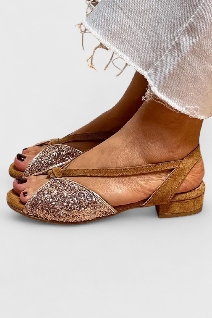 Dobrava Sandaler Peep Toe Glitrende Lav Blokhæle Eksklusiv