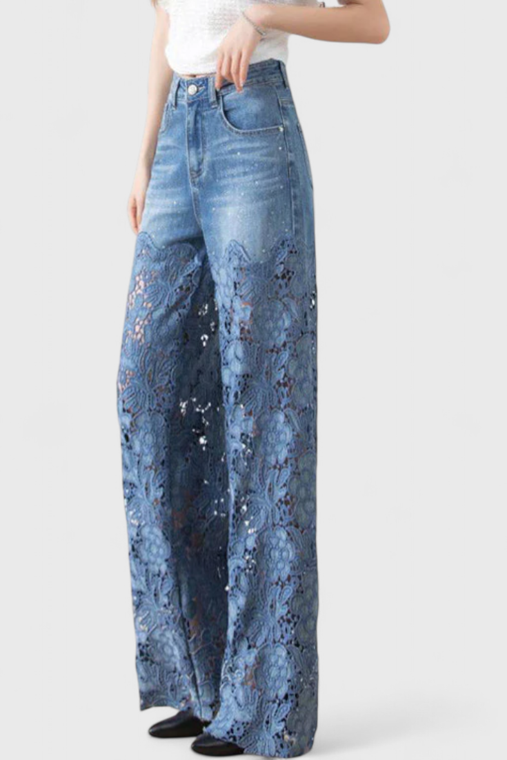 Jasiel Palazzo Eksklusiv Bukser Denim Blomstret Blonde