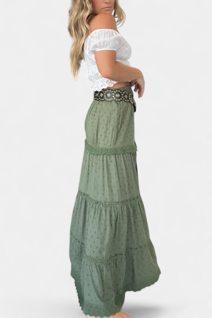 Dola Maxi Boho Nederdel Med Blonder Frontåbning Eksklusiv