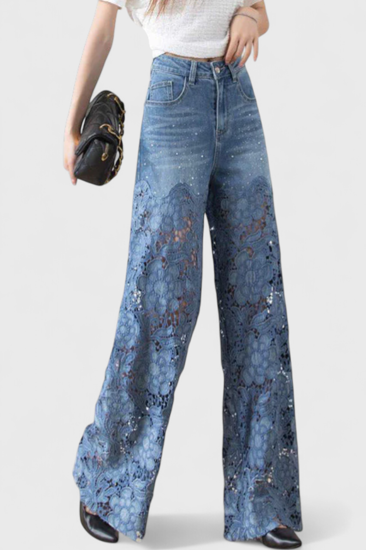 Jasiel Palazzo Eksklusiv Bukser Denim Blomstret Blonde