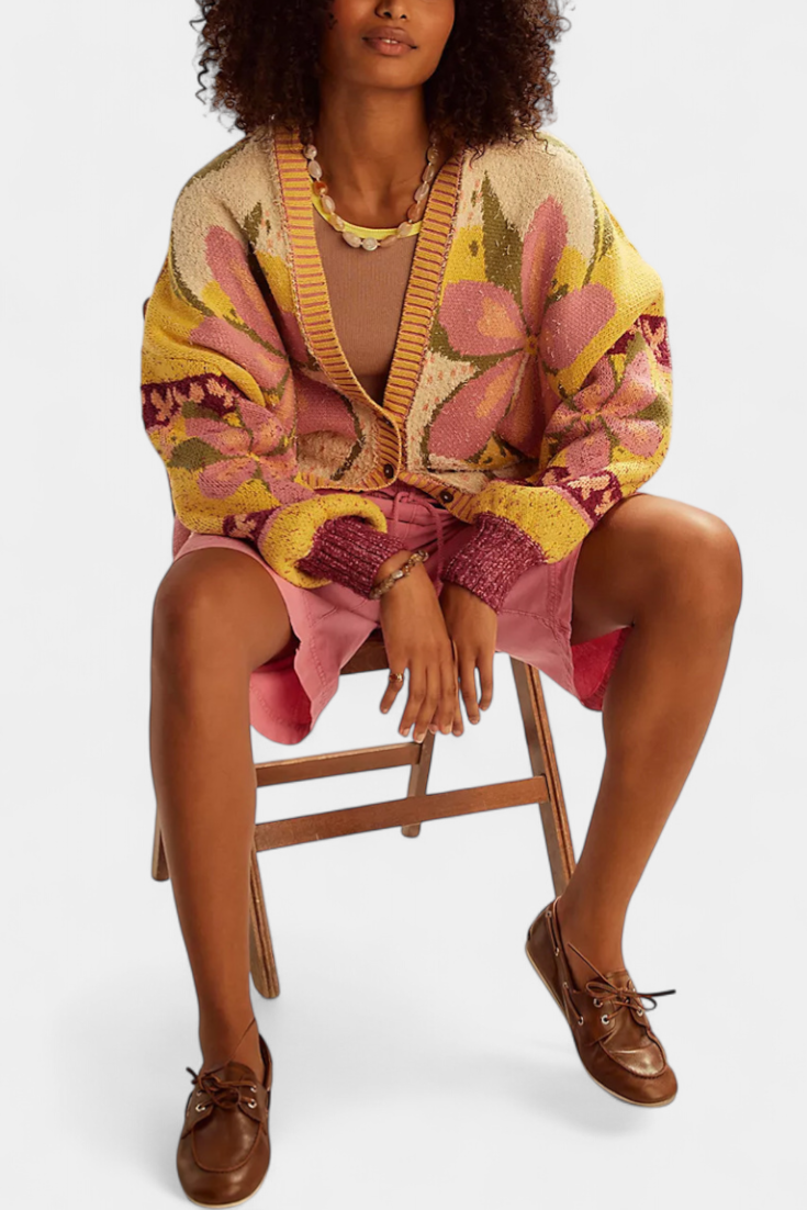 Free People Casey Cardigan Blomsterstrikket Luksus Elegance