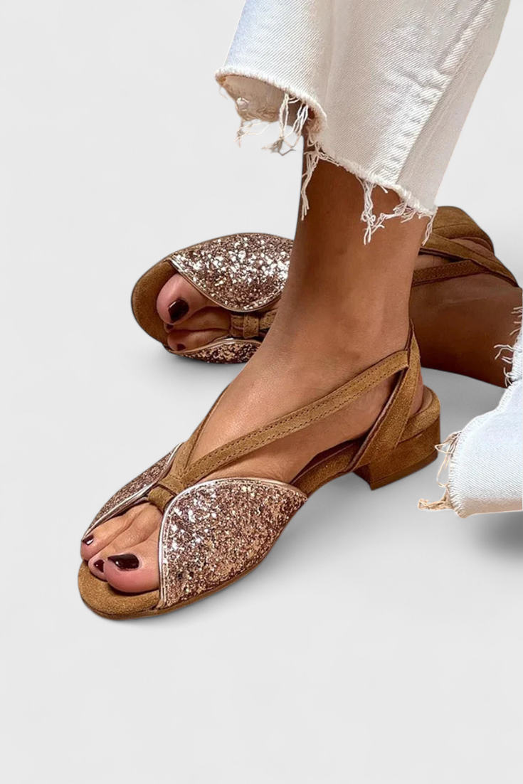Dobrava Sandaler Peep Toe Glitrende Lav Blokhæle Eksklusiv