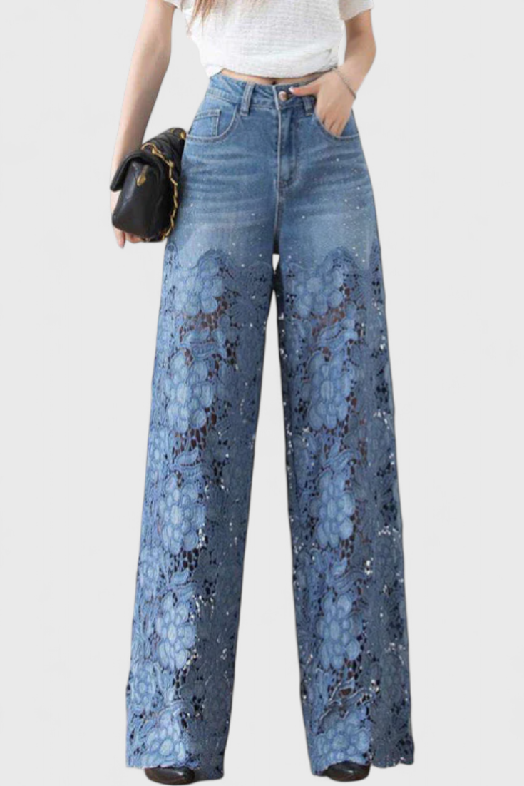 Jasiel Palazzo Eksklusiv Bukser Denim Blomstret Blonde