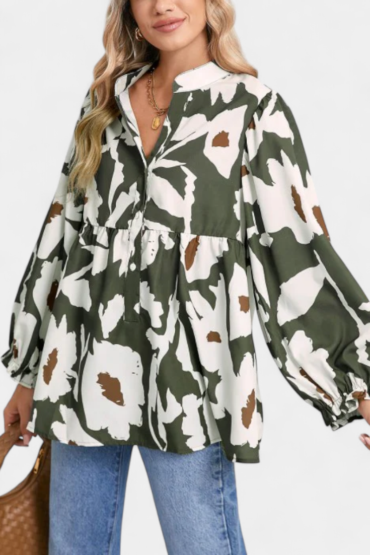 Filomena Bluse Med Ballonærmer Blomstermønster Boheme Luxe