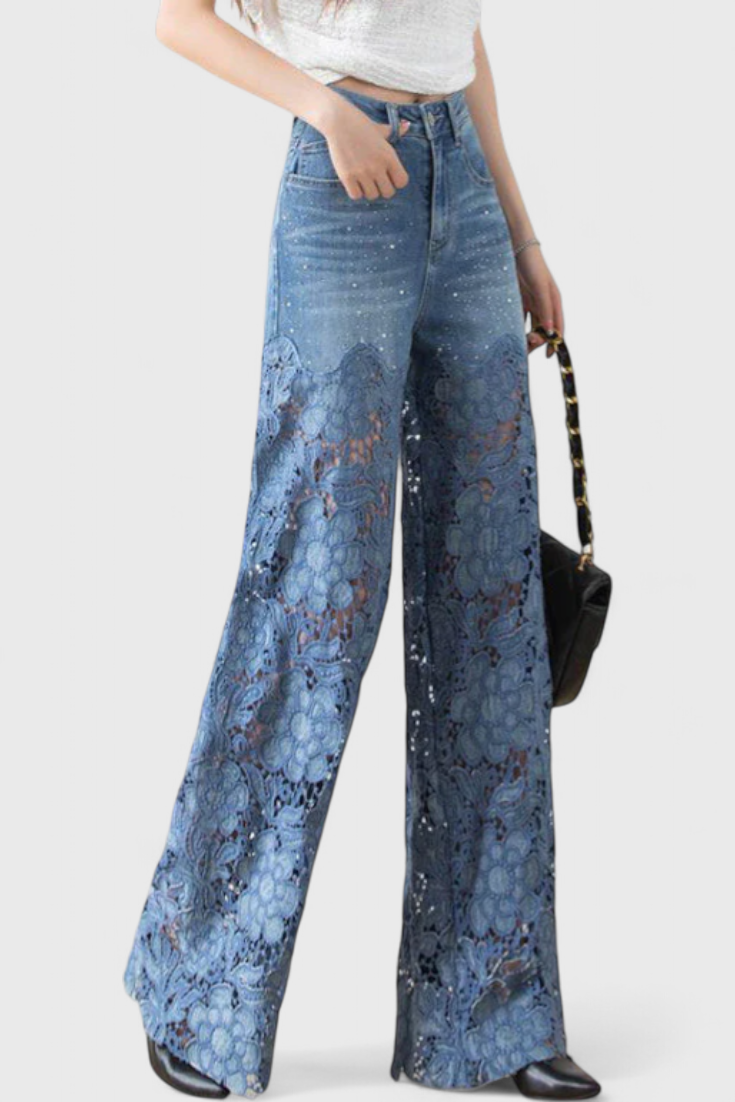 Jasiel Palazzo Eksklusiv Bukser Denim Blomstret Blonde