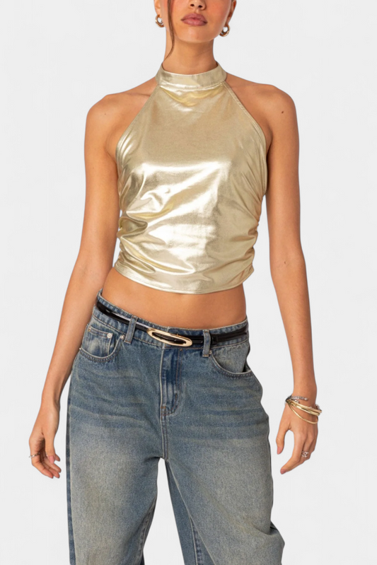 Karter Anna Haltertop Med Metalisk Finish Eksklusiv