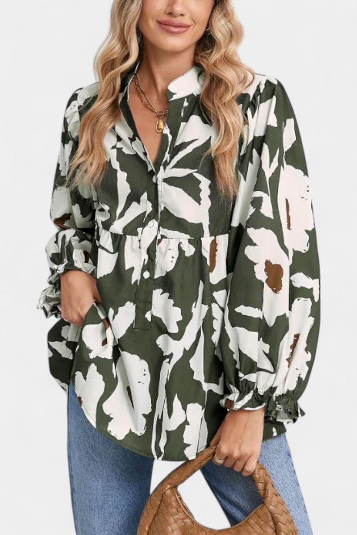 Filomena Bluse Med Ballonærmer Blomstermønster Boheme Luxe
