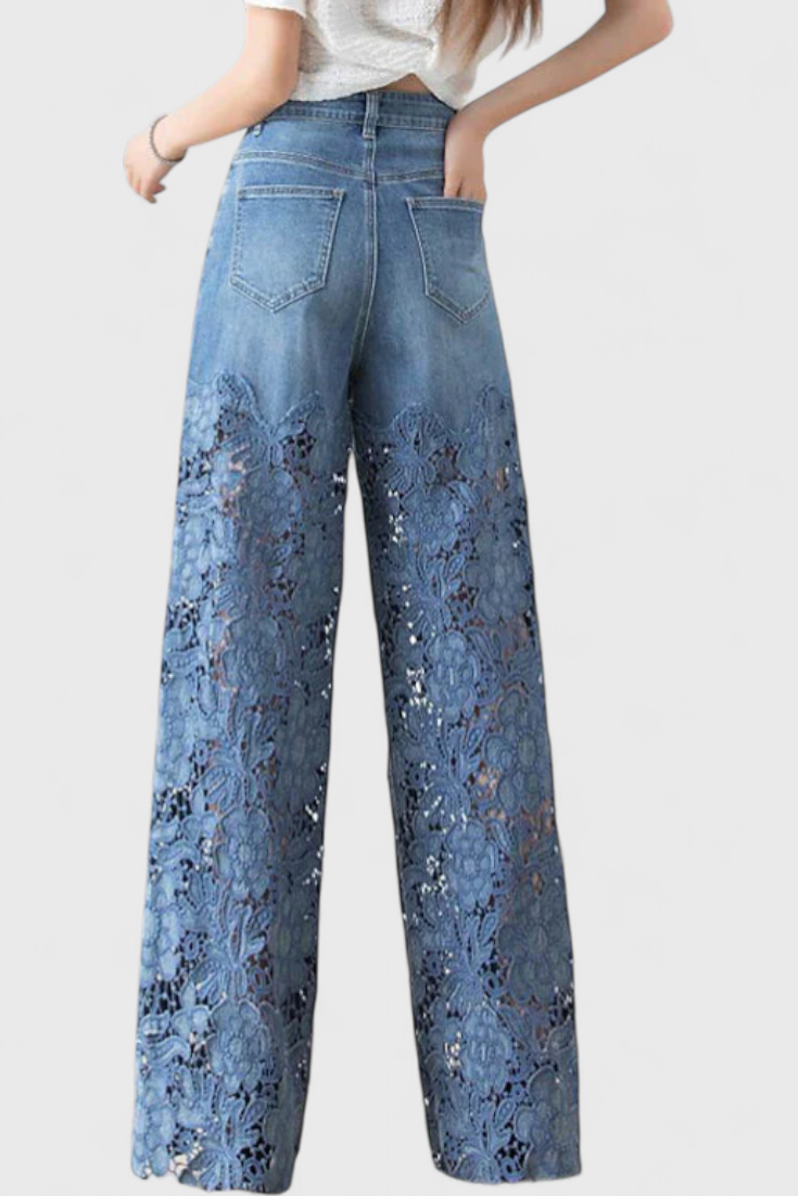 Jasiel Palazzo Eksklusiv Bukser Denim Blomstret Blonde