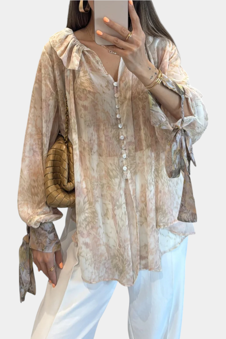 Dunas Susurrantes Bluse Pastel Print Eksklusiv Sløjfe Nácar