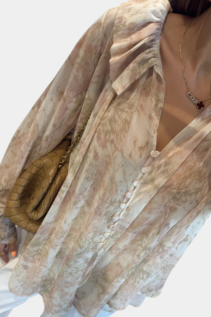 Dunas Susurrantes Bluse Pastel Print Eksklusiv Sløjfe Nácar