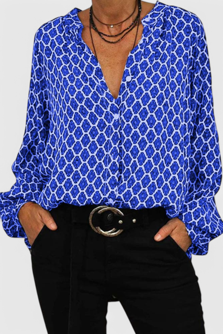 Jemima Bluse Med V Hals Og Geometrisk Print Eksklusiv