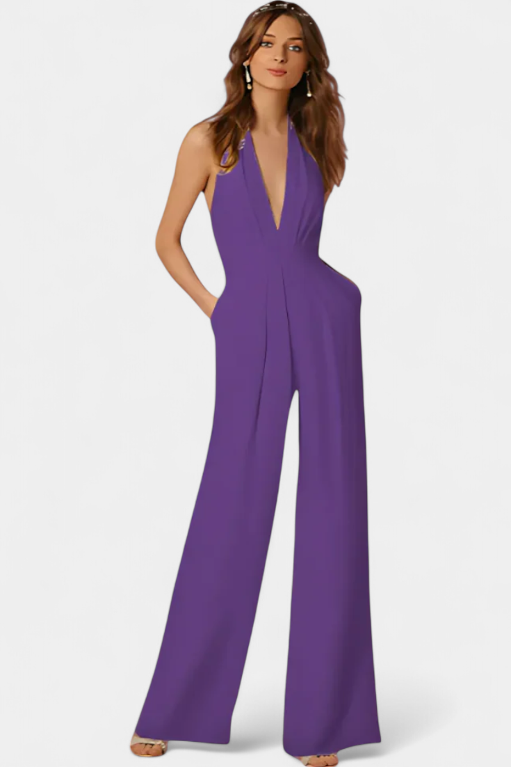 Elegance Lilla Jumpsuit Med Bred Ben Til Kontor Eksklusiv