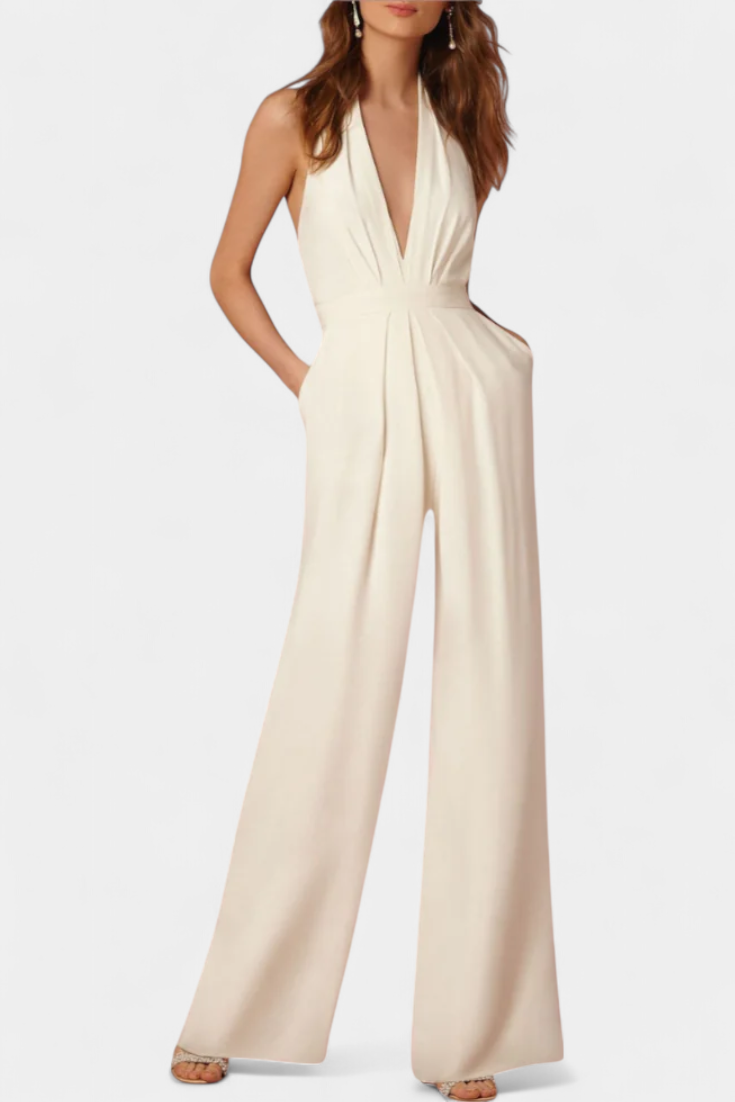 Elegance Lilla Jumpsuit Med Bred Ben Til Kontor Eksklusiv