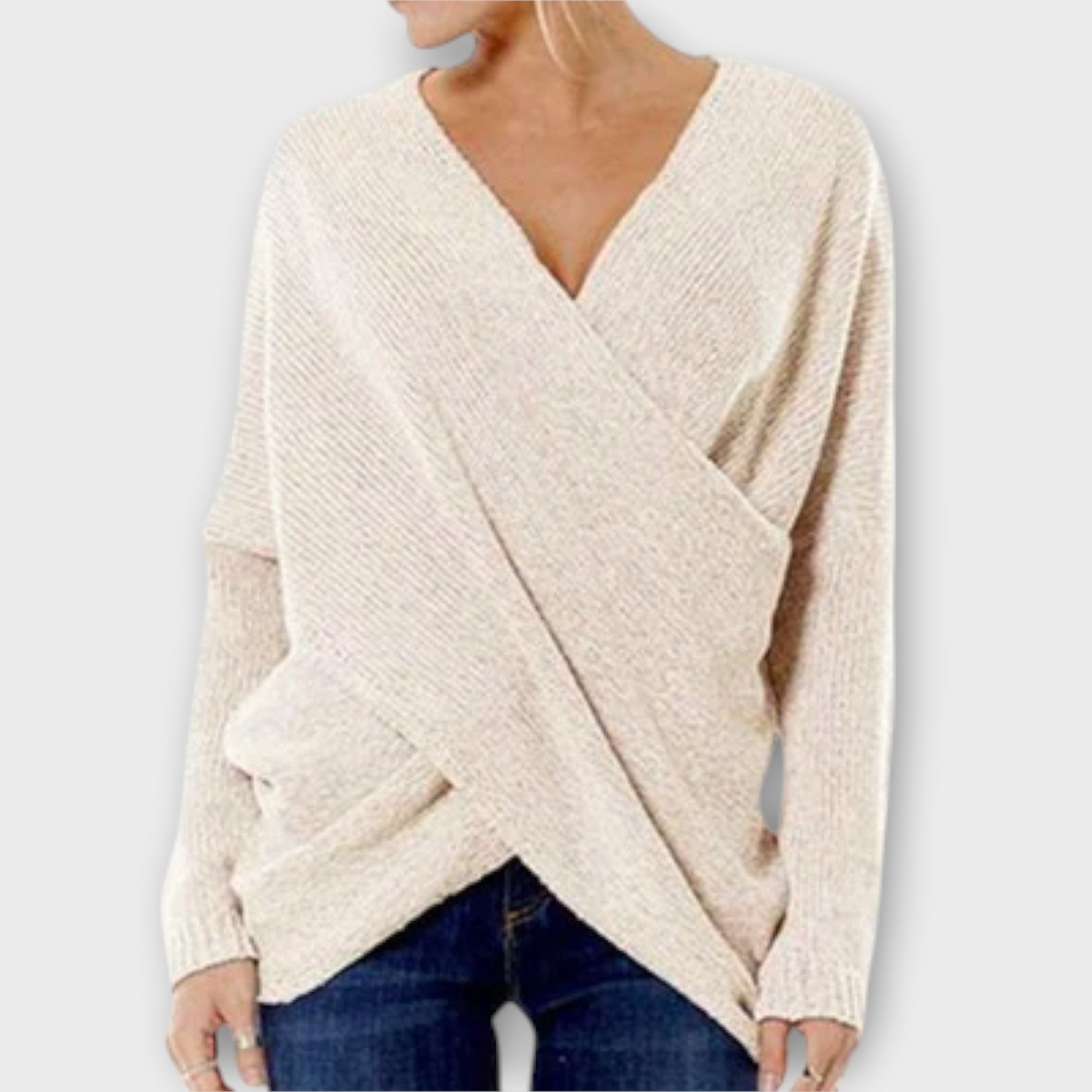 Crossed Strikket V Hals Sweater Med Eksklusiv Komfort