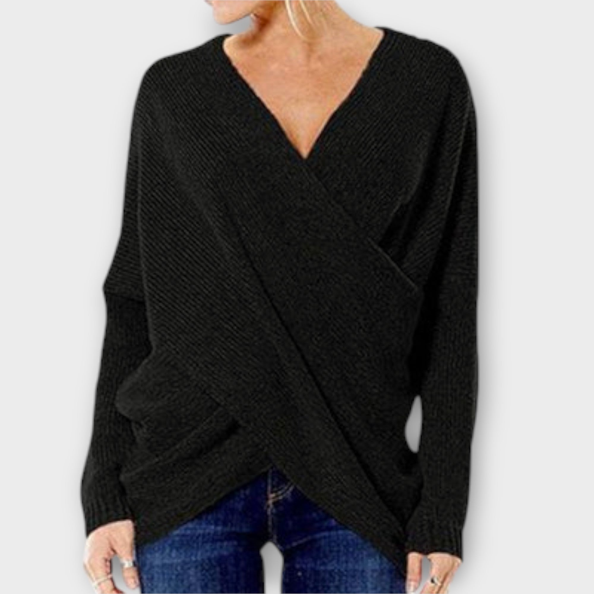 Crossed Strikket V Hals Sweater Med Eksklusiv Komfort