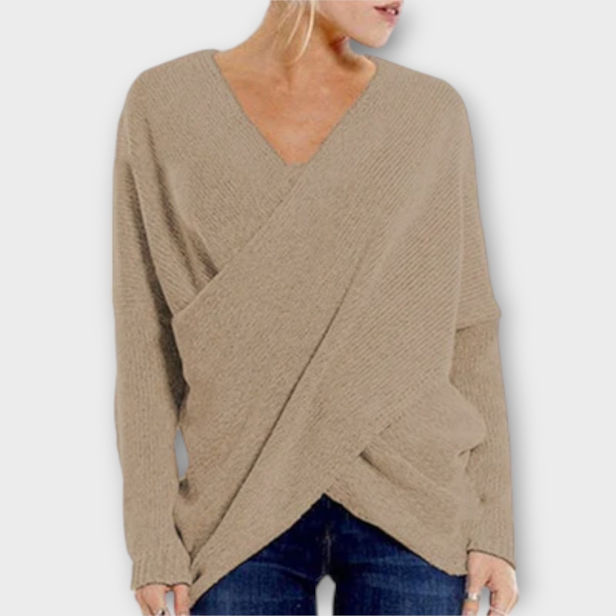 Crossed Strikket V Hals Sweater Med Eksklusiv Komfort