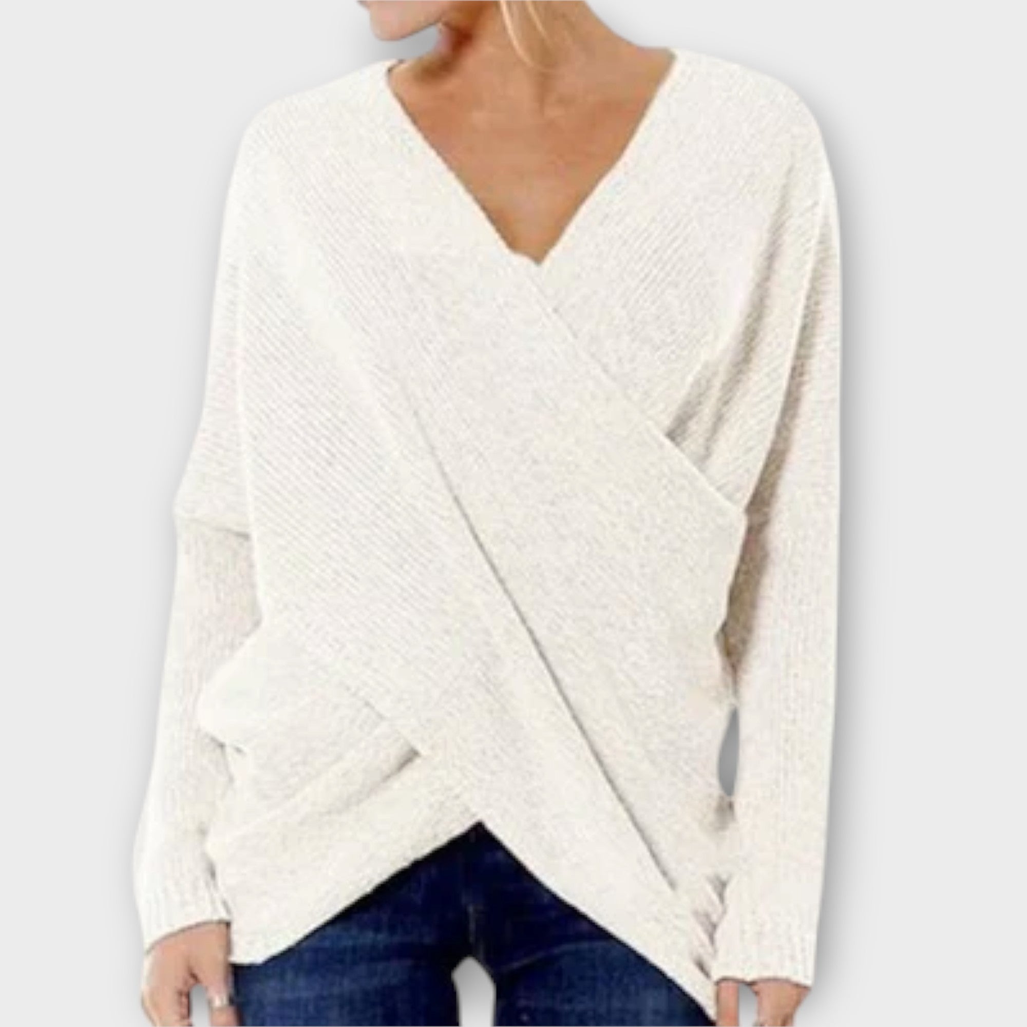 Crossed Strikket V Hals Sweater Med Eksklusiv Komfort