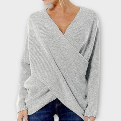 Crossed Strikket V Hals Sweater Med Eksklusiv Komfort