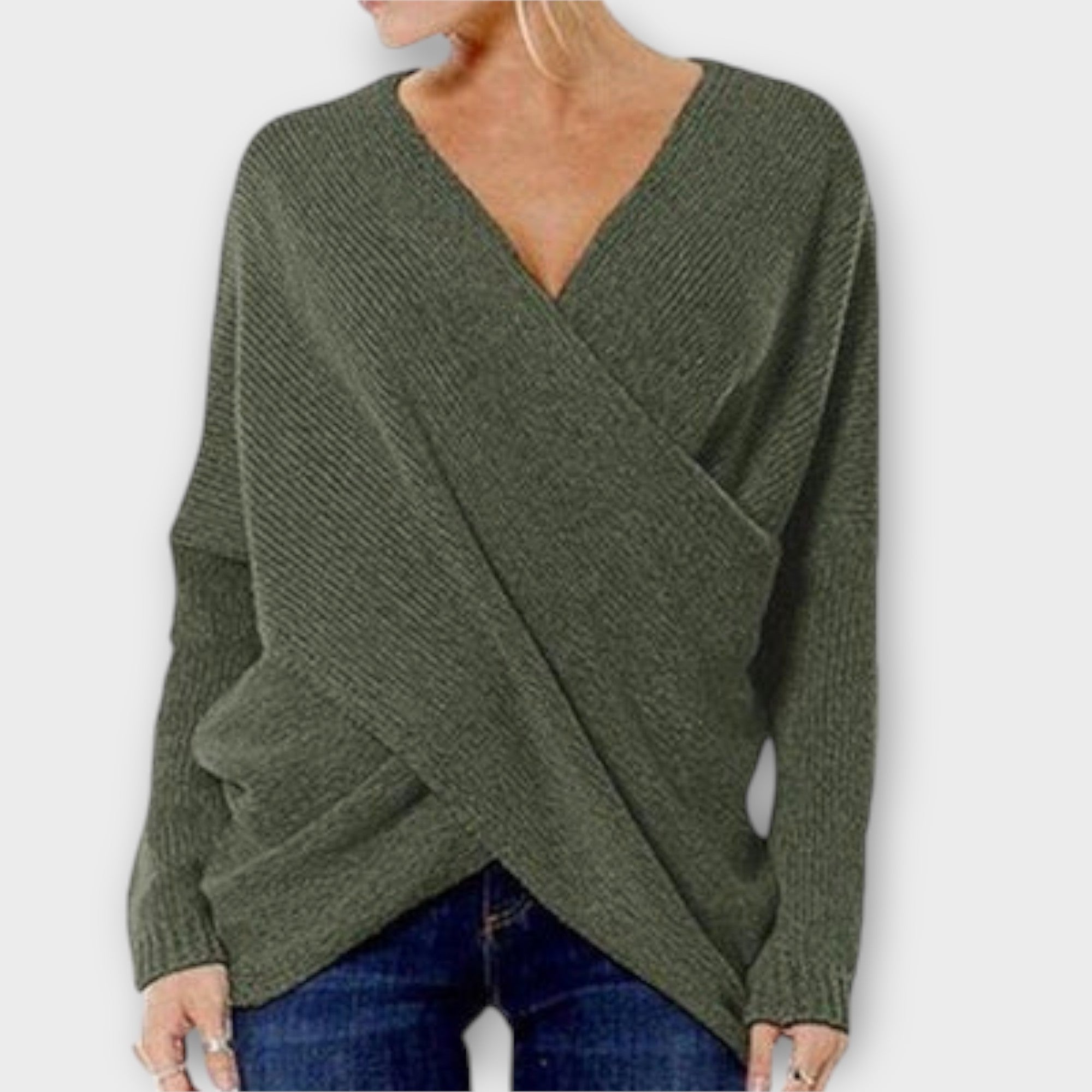 Crossed Strikket V Hals Sweater Med Eksklusiv Komfort